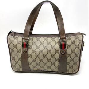 Gucci Vintage GG Monogram Supreme Web Small Handbag PVC Leather  Beige Brown